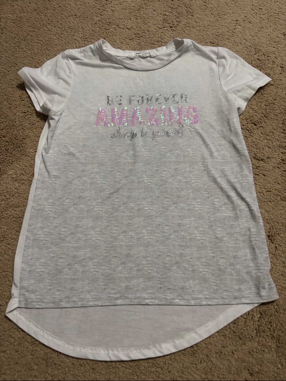 H&M Girls Short Sleeve Sequin 'Amazing' Tee with Pink & Silver Accents